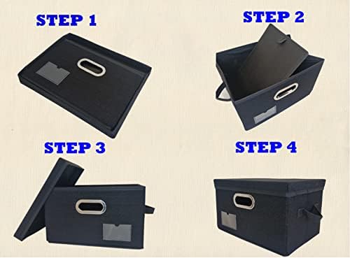 פחי אחסון שחורים גדולים עם מכסים [3-חבילה], תיבת אחסון עם מכסה [14.5 L x 10 W x 3.9 H], ארגזי אחסון קופסאות אחסון מתקפלות, מארגן קופסאות